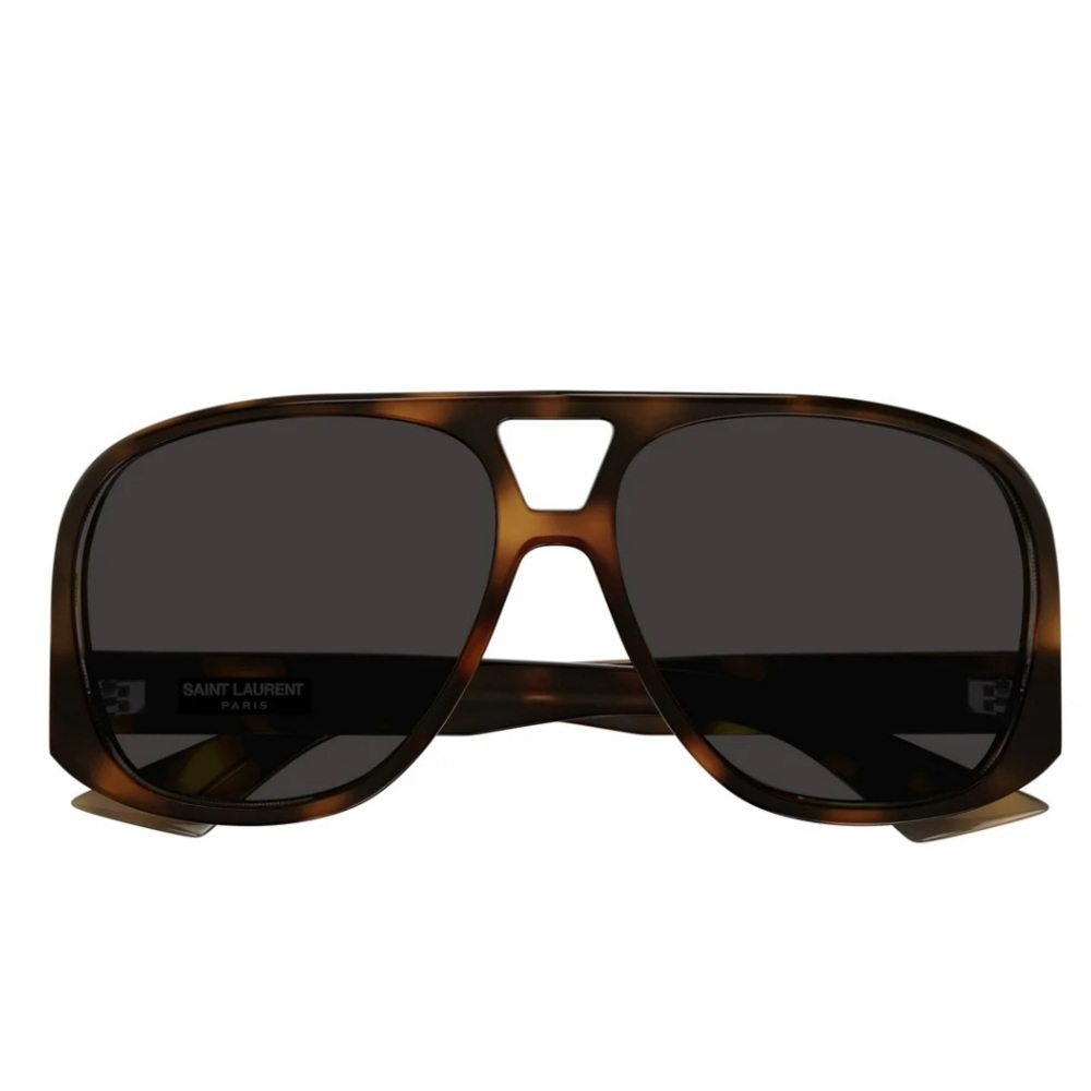 Saint Laurent Tortoiseshell Aviator Sunglasses with Dark Smoke Lenses